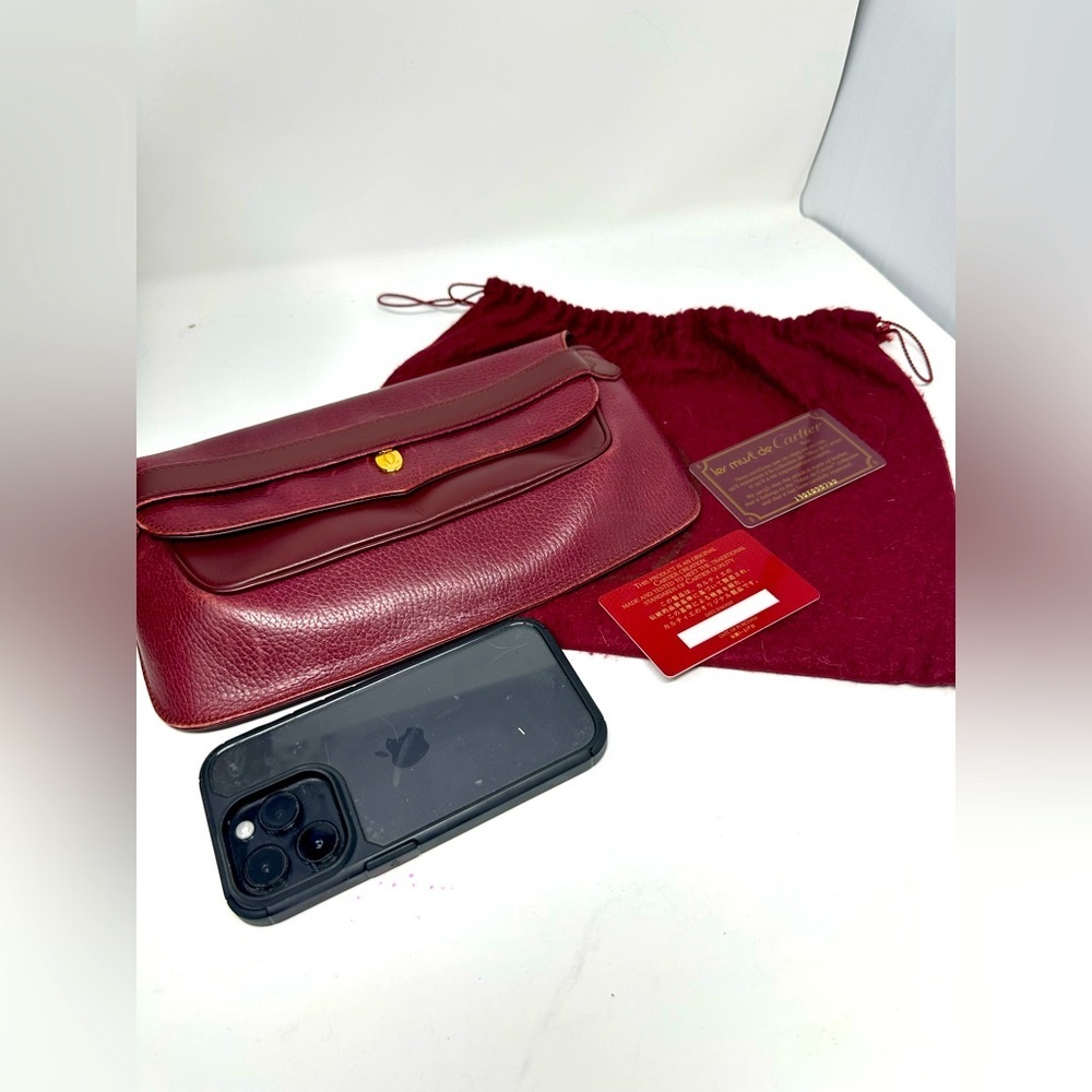 Cartier Vintage Must Line Clutch Bag Red w COA and Dust Cover EUC - Picture 1 of 9